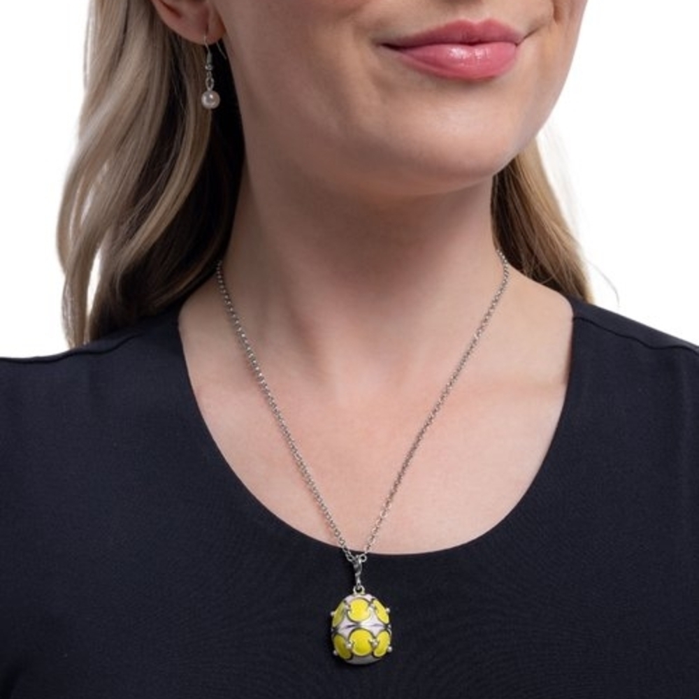 Yellow and Silver Easter Egg Pendant Necklace